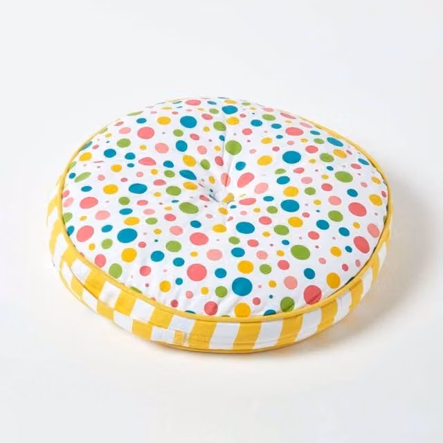 Homescapes Multicolour Round Childrens Floor Cushion with Polka Dots and Stripes
