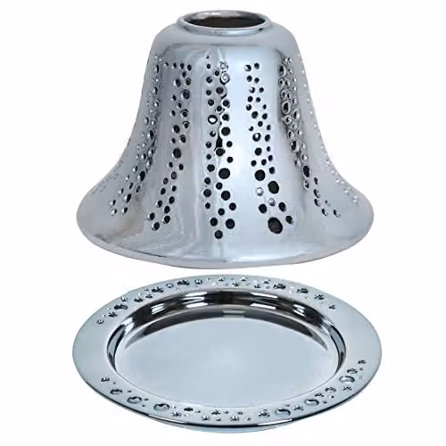 Aroma Accessories Ceramic Pillar Candle Shade and Tray Set in Black, Silver, Blue and Green