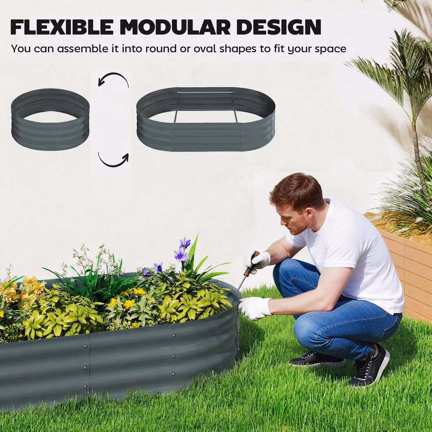 Outsunny Galvanised Steel Raised Garden Bed with Arched Trellis in Dark Grey, W: 121.92 cm, D: 60.0 cm, H: 140.2 cm – 5