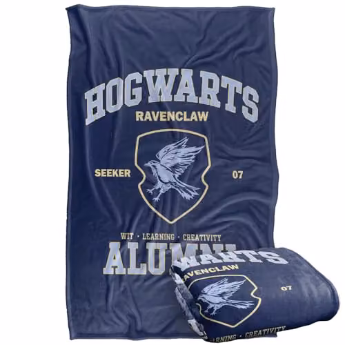 LOGOVISION Harry Potter Hogwarts Ravenclaw Alumni Super Soft Silky Touch Fleece Throw Blanket, Blue/Multicolour, W: 91.44 cm, L: 147 cm