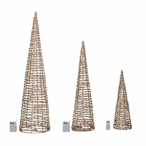 Samuel ALEXANDER Set of 3 Gold Glitter Twist Christmas Cone Trees with 90 Warm White LEDs, Gold – 2
