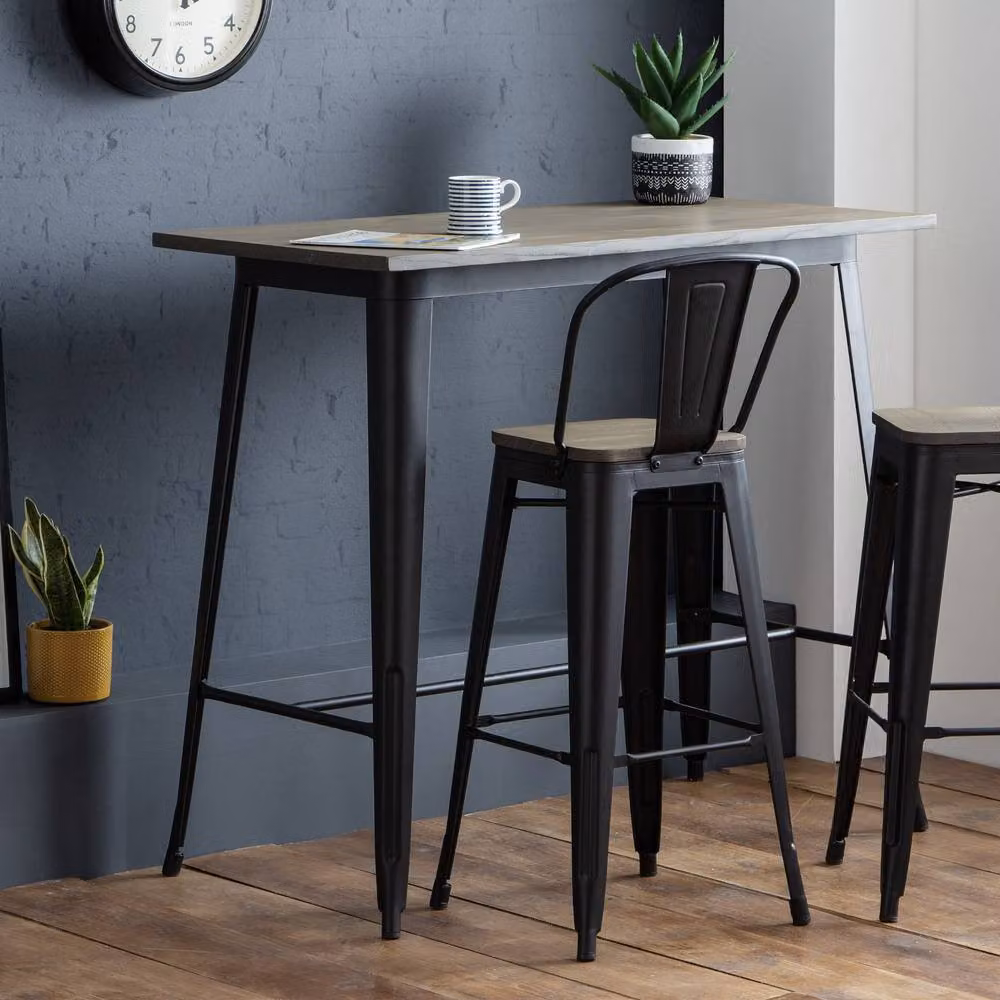 Cheshire Premium Grafton Industrial Bar Table in Black and Multicolour Wood and Metal, W/D/H: 60 x 60 x 60 cm – 2
