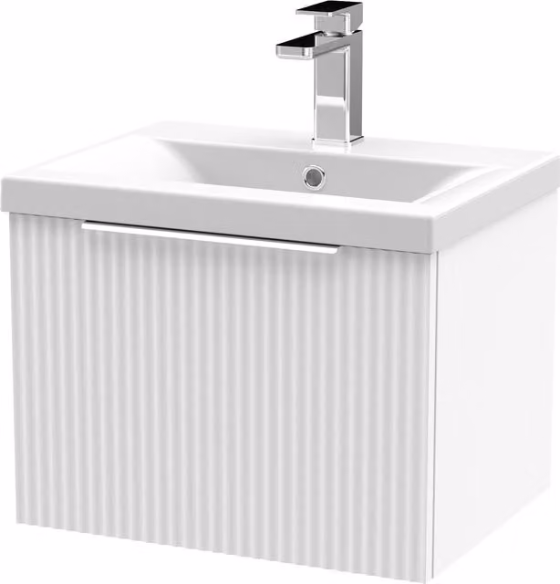 Balterley Fluted Wall Hung 1 Drawer Vanity Basin Unit and Basin, Satin White, Width: 50 cm