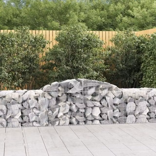 Berkfield Home Arched Gabion Baskets, 12 Piece Set, Silver Galvanised Steel, W: 300 cm, D: 50 cm, H: 60-80 cm