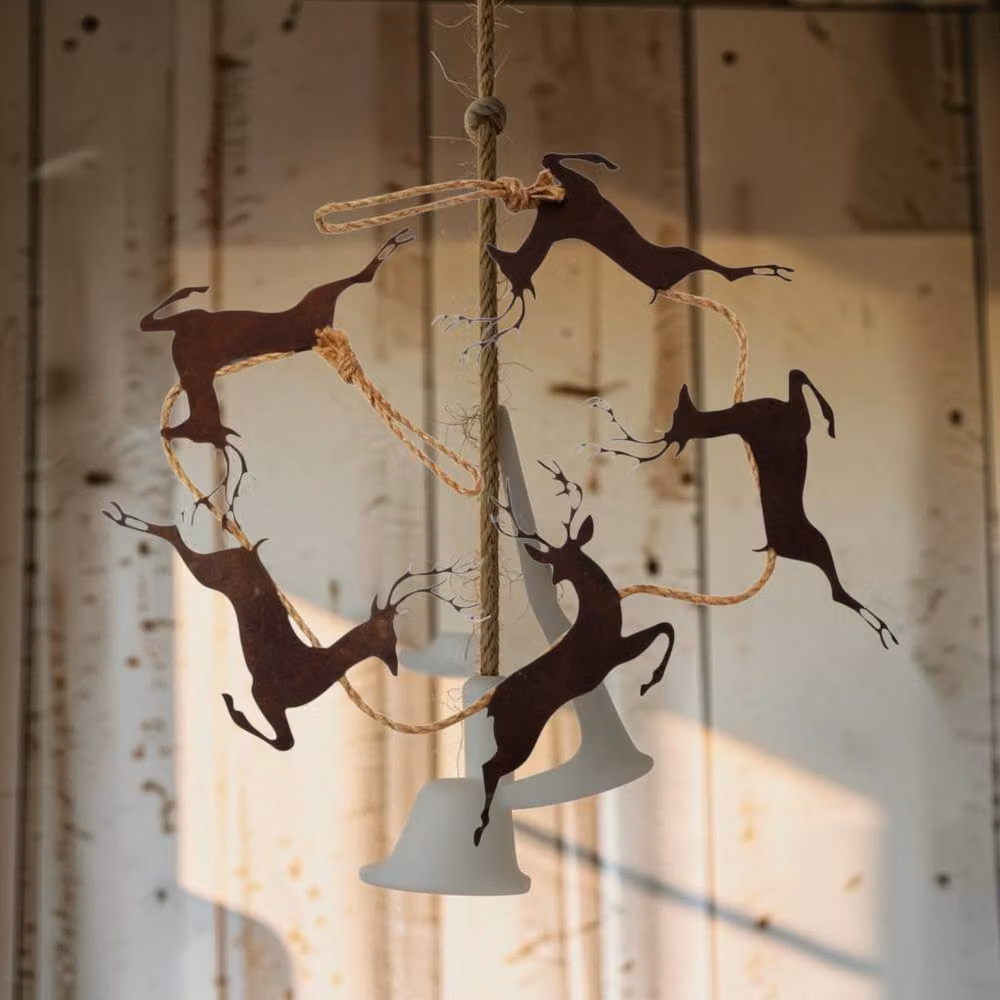 Four Candle Rustic Brown Metal Reindeer Christmas Garland with Jute Rope, Length: 180 cm – 2