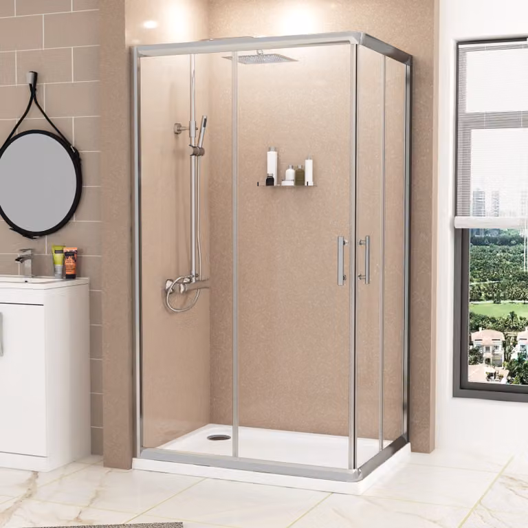 Royal Bathrooms Plaza Rectangular Corner Entry Sliding Door Shower Enclosure, Silver, W: 90 cm, D: 76 cm
