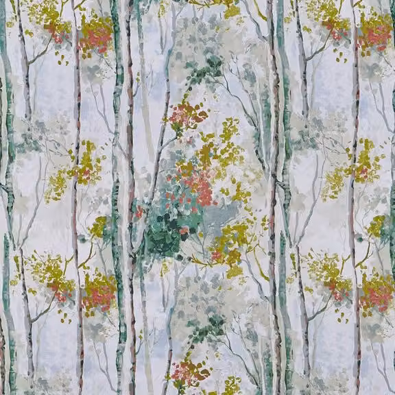 Prestigious Textiles Silver Birch Fabric Willow in Green, Yellow and Multicolour