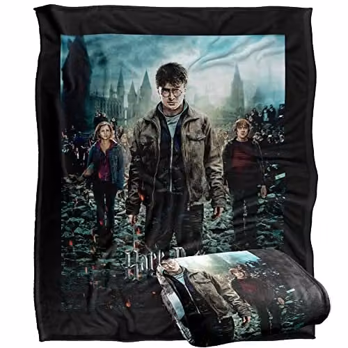 LOGOVISION Harry Potter Deathly Hallows Part 2 Poster Super Soft Fleece Blanket, Multicolour and White, W/D/H: 152 x 127 cm – 1