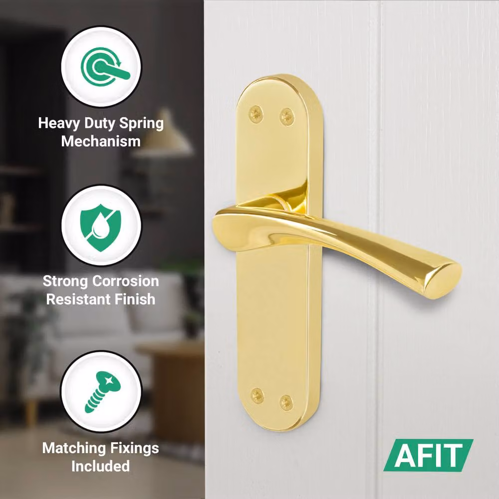 AFIT Polished Brass Twist Door Handle and Latch Set with Long Backplate, Gold, 6 Pairs – 2