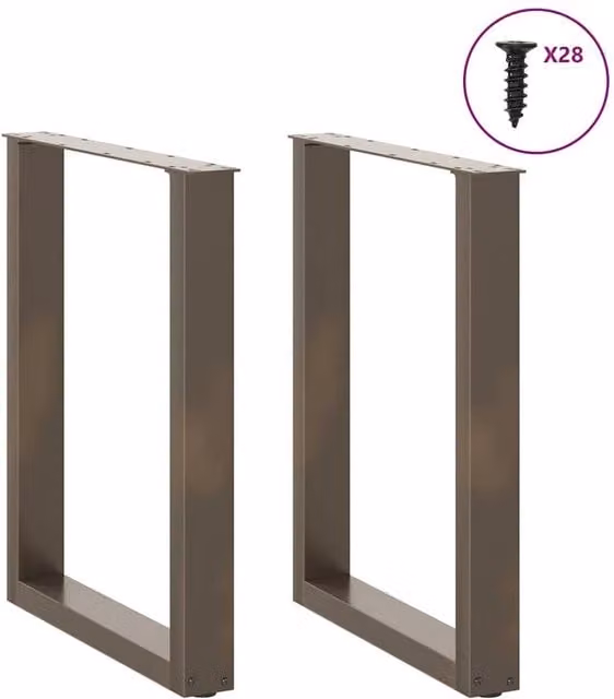Berkfield Home Modern U-Shaped Coffee Table Legs, 2 Pieces, Brown Steel, H: 70-72.5 cm