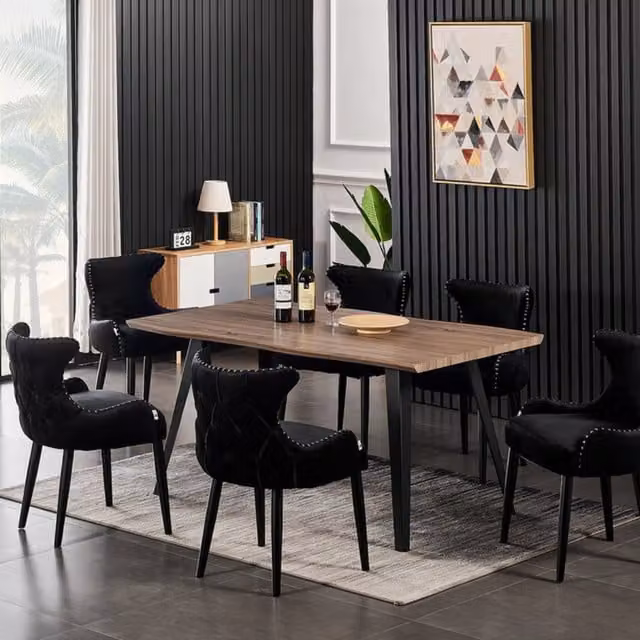 Life Interiors Oxford Rocco LUX Dining Set with Rectangular Rubberwood Table and 6 Black Chairs