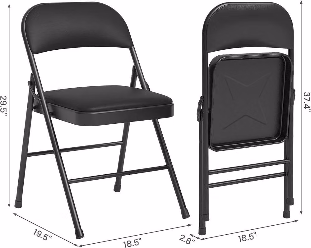 London Boutique 8 Pack Black Padded Metal Stackable Folding Dining Chairs – 3