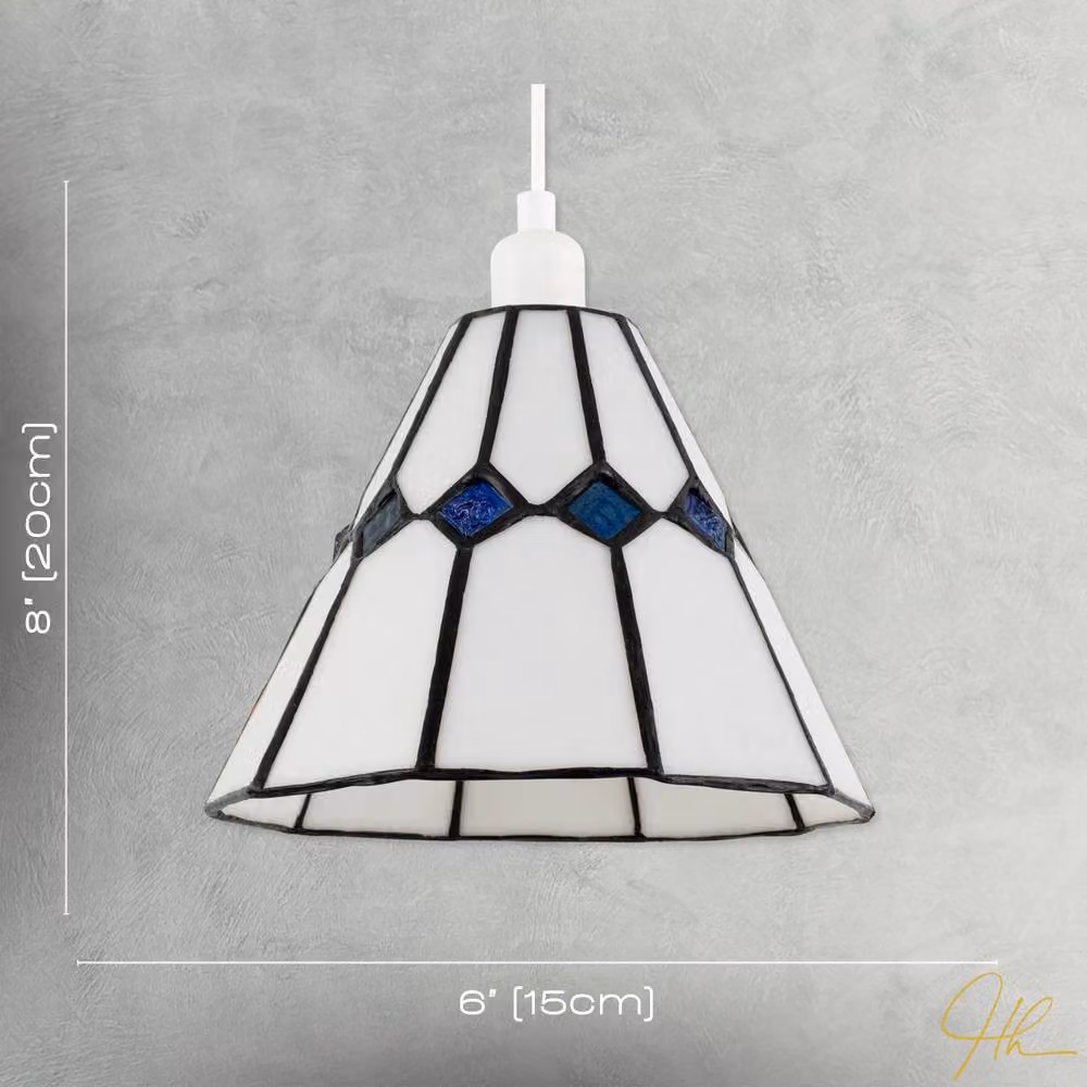 Happy Homewares White Glass Tiffany Pendant Light Shade with Midnight Blue Diamonds – 3