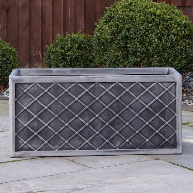 Samuel Alexander Lazio Grey Plastic Pewter Effect Garden Patio Plant Pot Planter, Height: 70 cm