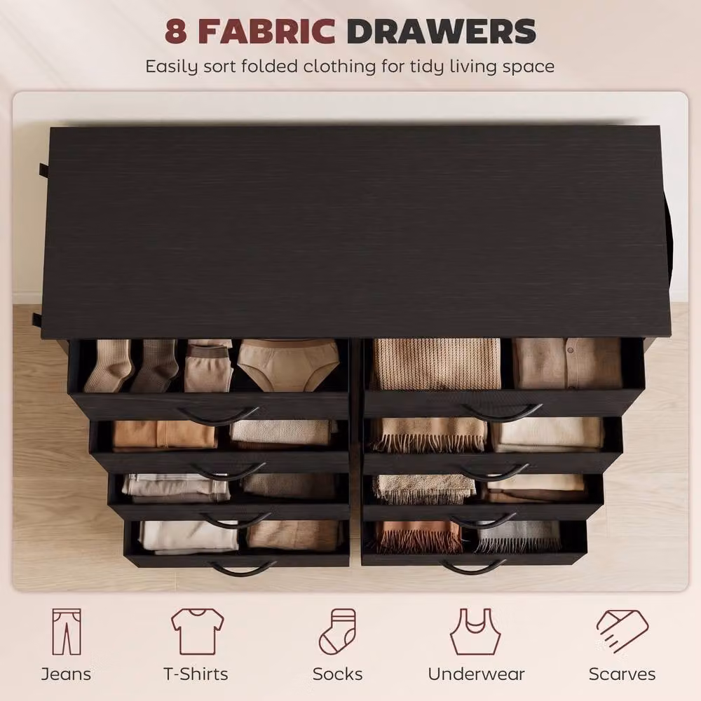 HOMCOM 8 Drawer Fabric Chest of Drawers in Black – 4