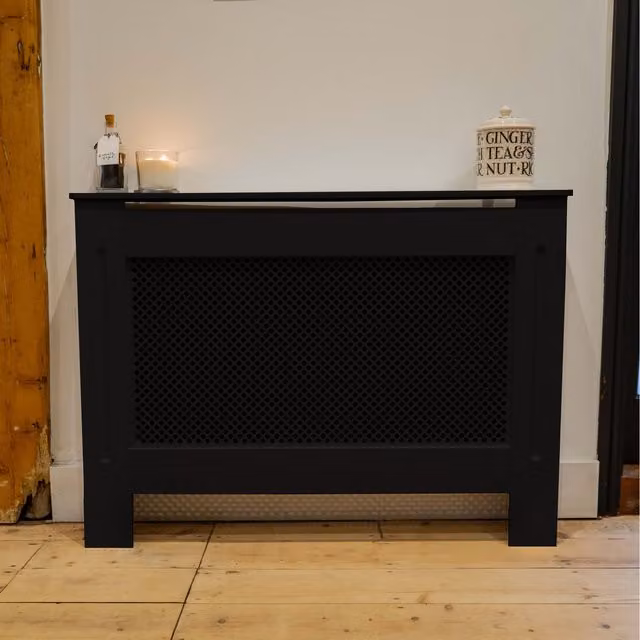 Jack Stonehouse Modern Geometric Diamond Grill Radiator Cover in Matt Black, Width: 112 cm