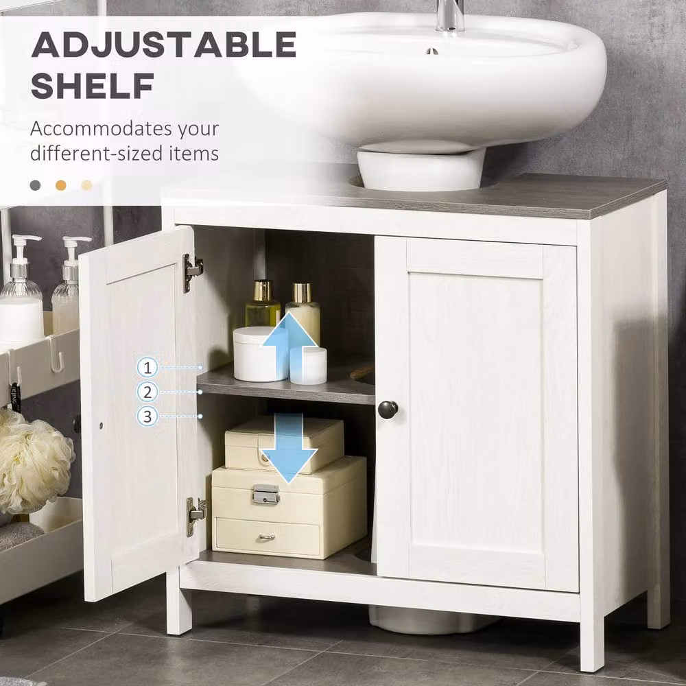 STILVORA Modern Freestanding Under Sink Bathroom Cabinet with Internal Shelves and Hinged Doors in White and Grey – 4