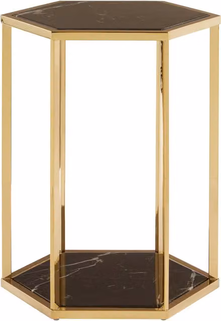 Orsina Black Marble Top and Gold End Table with Geometric Design, W/D/H: 46 x 46 x 60 cm – 1