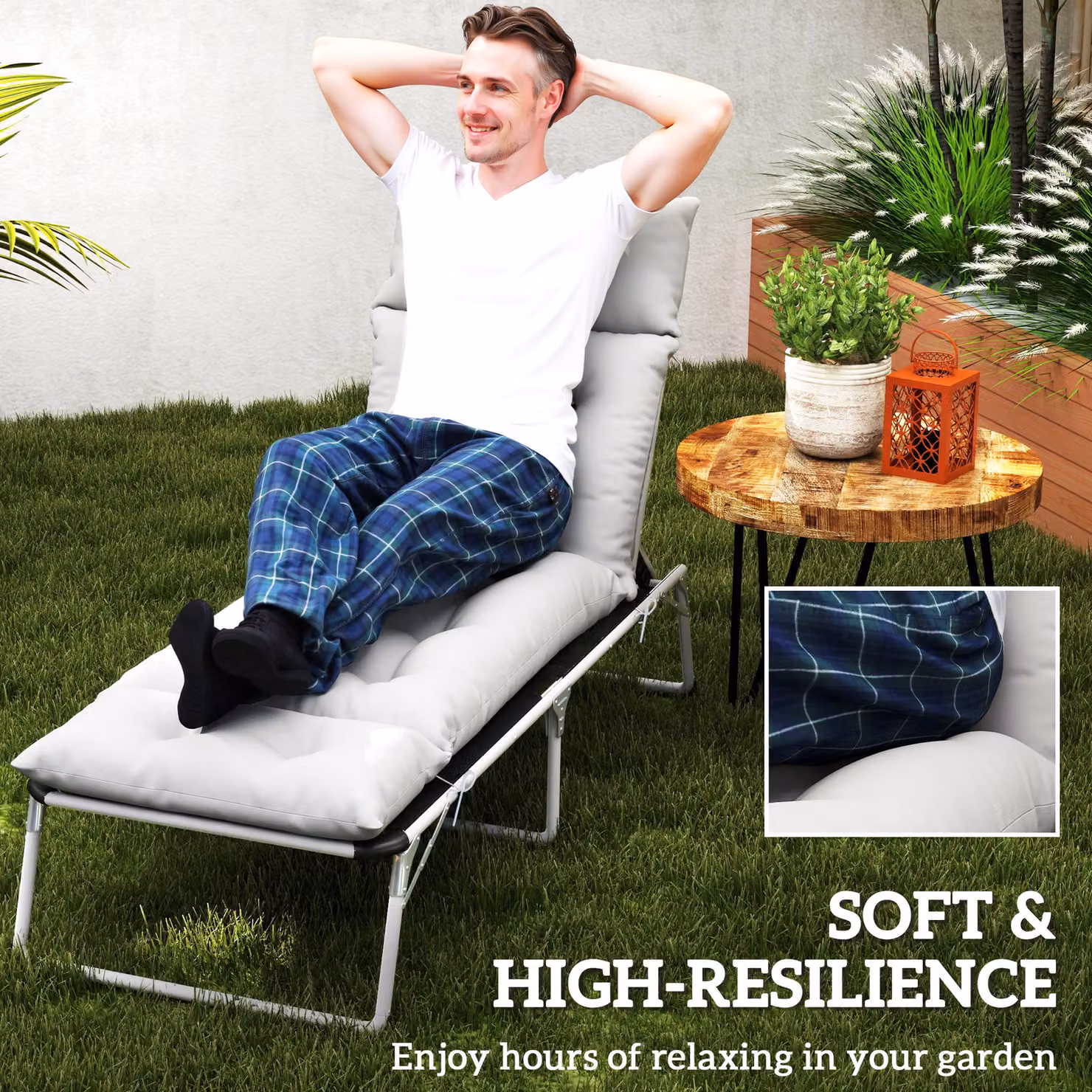 Outsunny Sun Lounger Cushion in Light Grey, W/D/H: 190 x 56 x 10 cm – 4