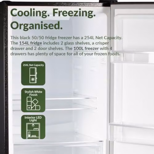 Willow 254L Low Frost 50/50 Freestanding Fridge Freezer in Black – 6