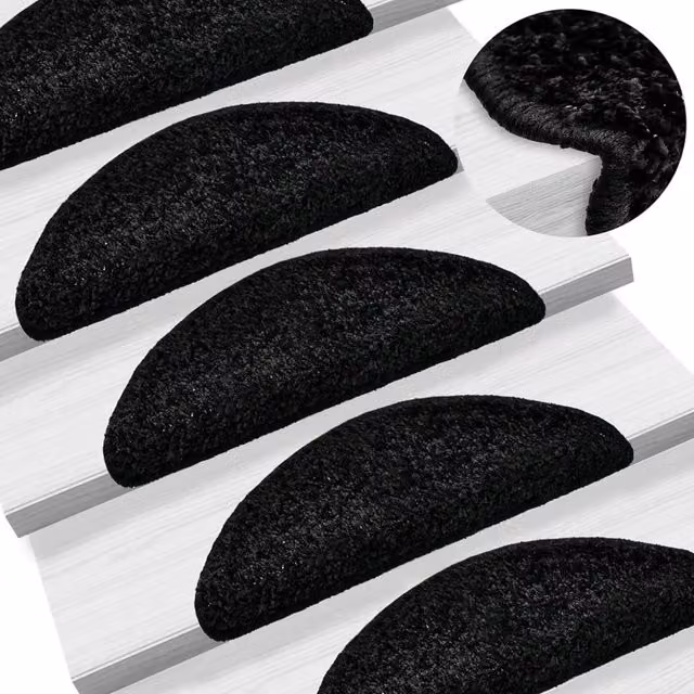 Berkfield Home Self-Adhesive Non-Slip Stair Mats, 10 Pack, Black, W/D/H: 56 x 17 x 3 cm