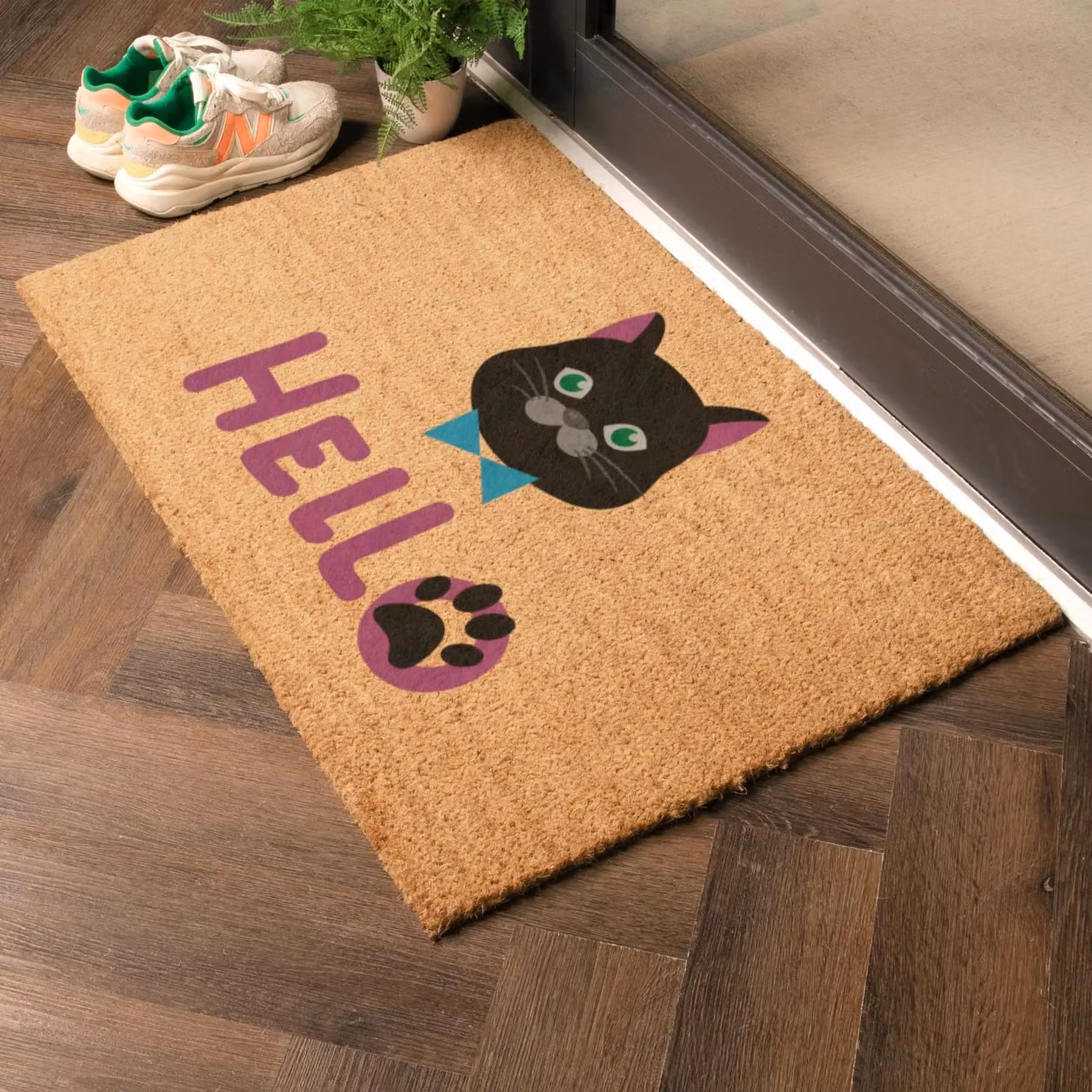 Artsy Mats Cat Hello Doormat in Brown, W: 90 cm, D: 60 cm – 2