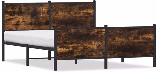 Berkfield Home Metal Bed Frame in Smoked Oak Brown, King Size 150 x 200 cm – 1