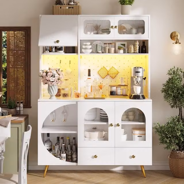 Aosom UK Modern Tall Kitchen Cabinet with Built-In Power Outlets, USB Ports and App-Controlled LED Lighting, White, W: 120 cm, D: 40 cm, H: 176 cm – 1