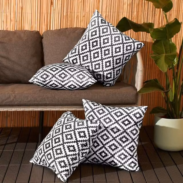 Brentfords Pack of 4 Geometric Outdoor Cushion Covers in Black and Grey