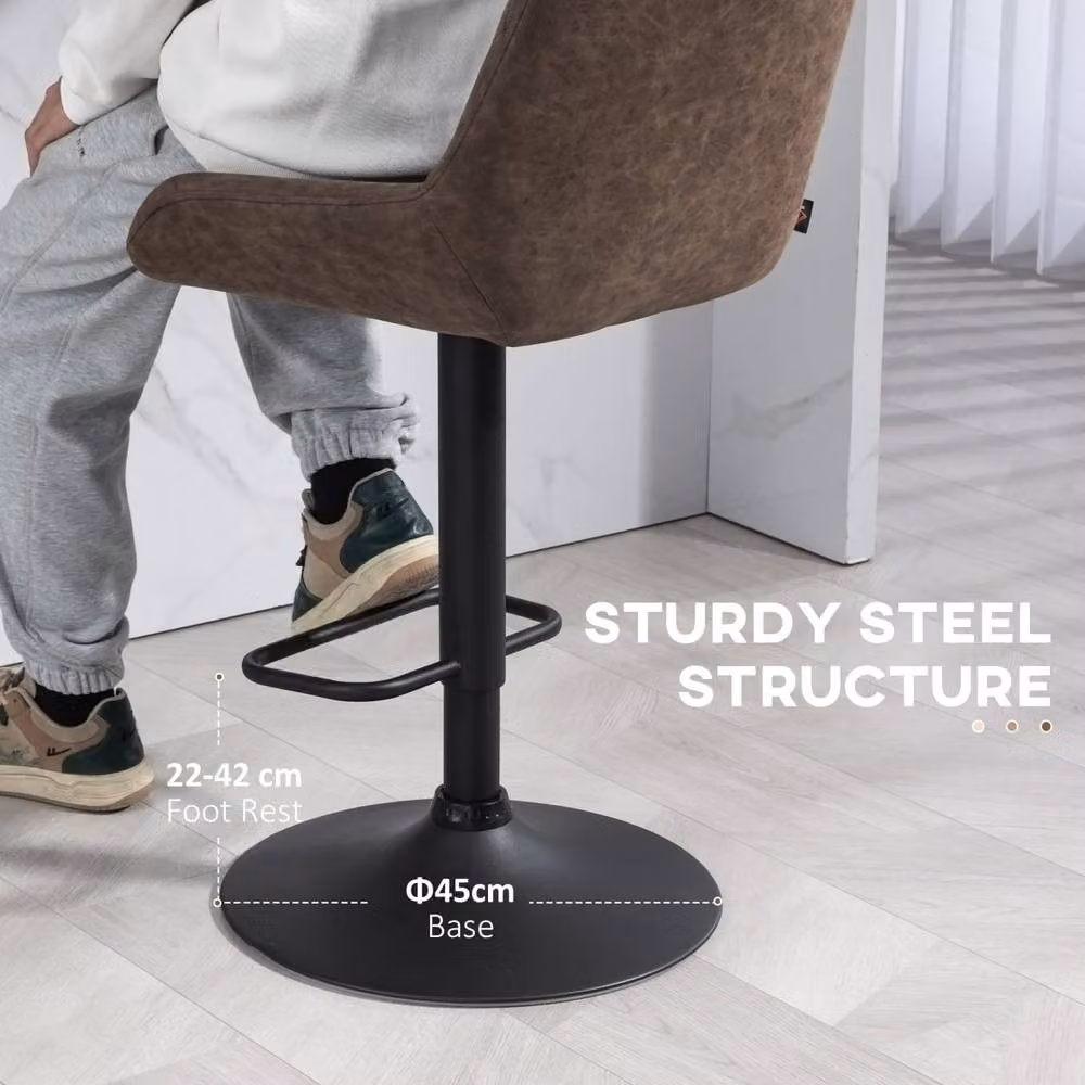 Wyld Haus Lenozzo Set of 2 Brown Faux Leather Bar Stools with Adjustable Gas Lift and 360 Degree Swivel – 8