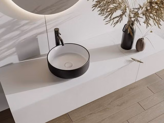Vente-unique Round Ceramic Above Countertop Basin in Black and White Bicolor, Diameter: 36 cm – 1