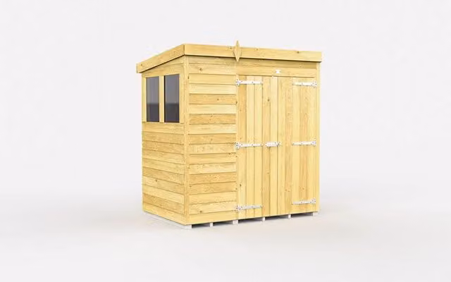 Buttercup Farm Brown Pent Shed with Double Doors and Windows, W/D/H: 214 x 118 x 201 cm – 1