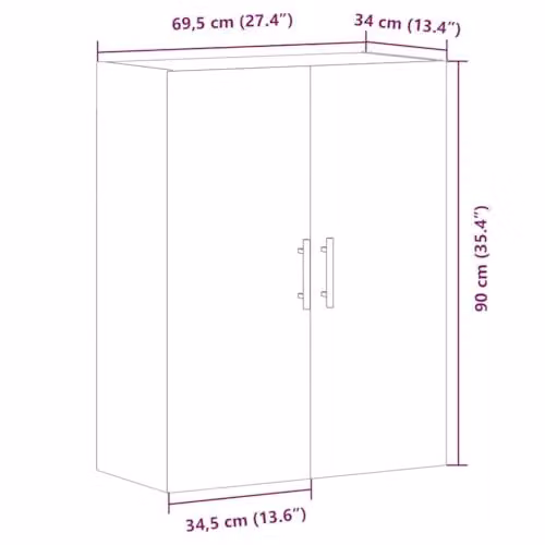 vidaXL Modern Wall Mounted Cabinet in Artisan Oak, Brown, W: 69.5 cm, D: 34 cm, H: 90 cm – 3