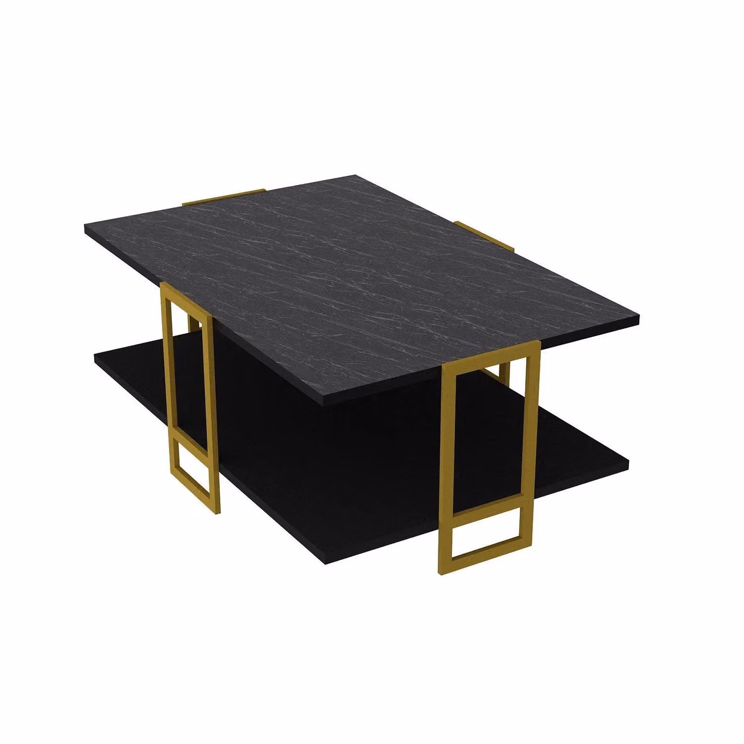 Decorotika Polka Rectangular Coffee Table in Black Marble Effect and Gold – 2