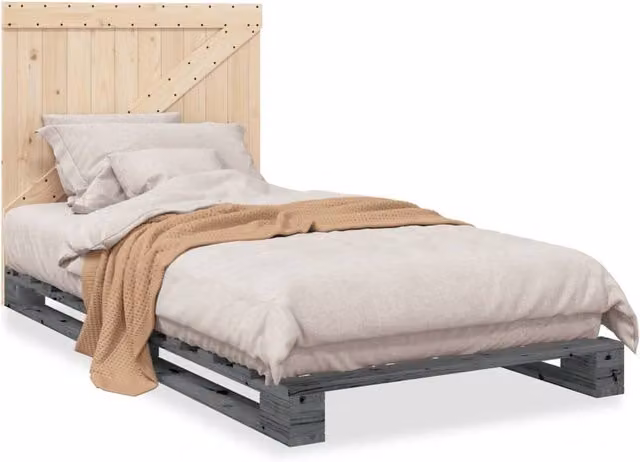 Berkfield Home Rustic Solid Pine Bed Frame in Grey, W: 100 cm, D: 200 cm
