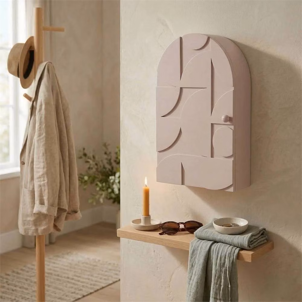Nordara Pink Wooden Wall Mounted Key Cabinet Storage Box with Hooks – 2