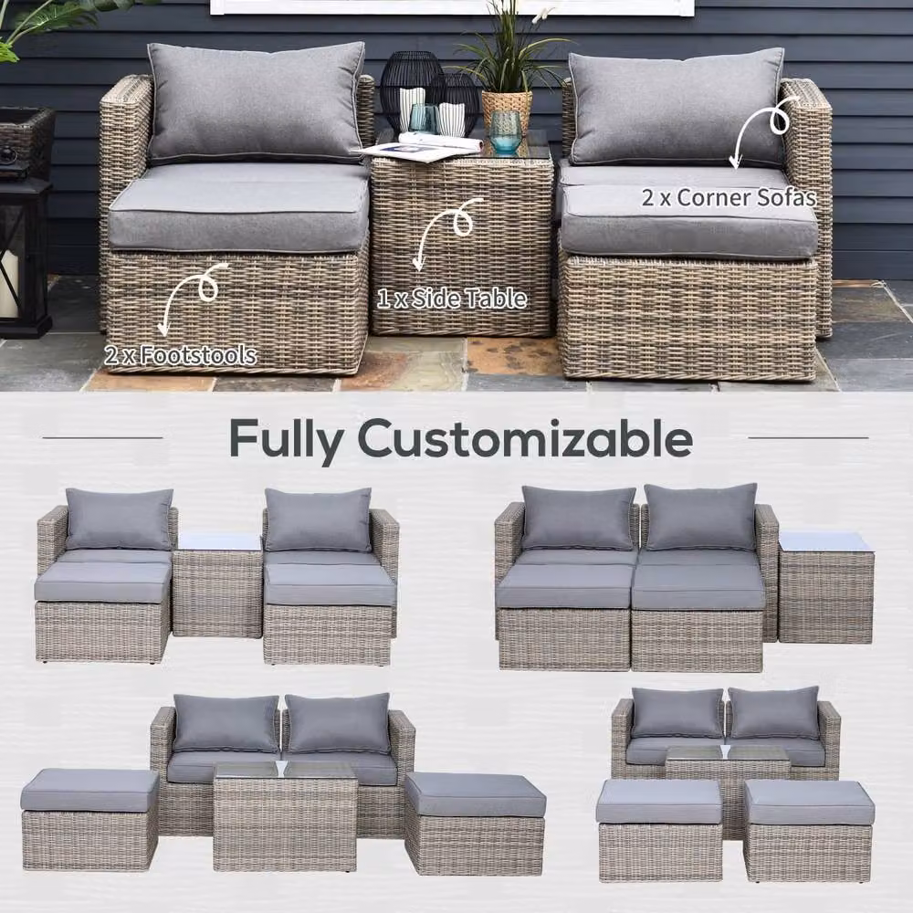 Wyld Haus Vapa 5 Piece Mixed Brown Faux Rattan Bistro Set with Glass Table – 8