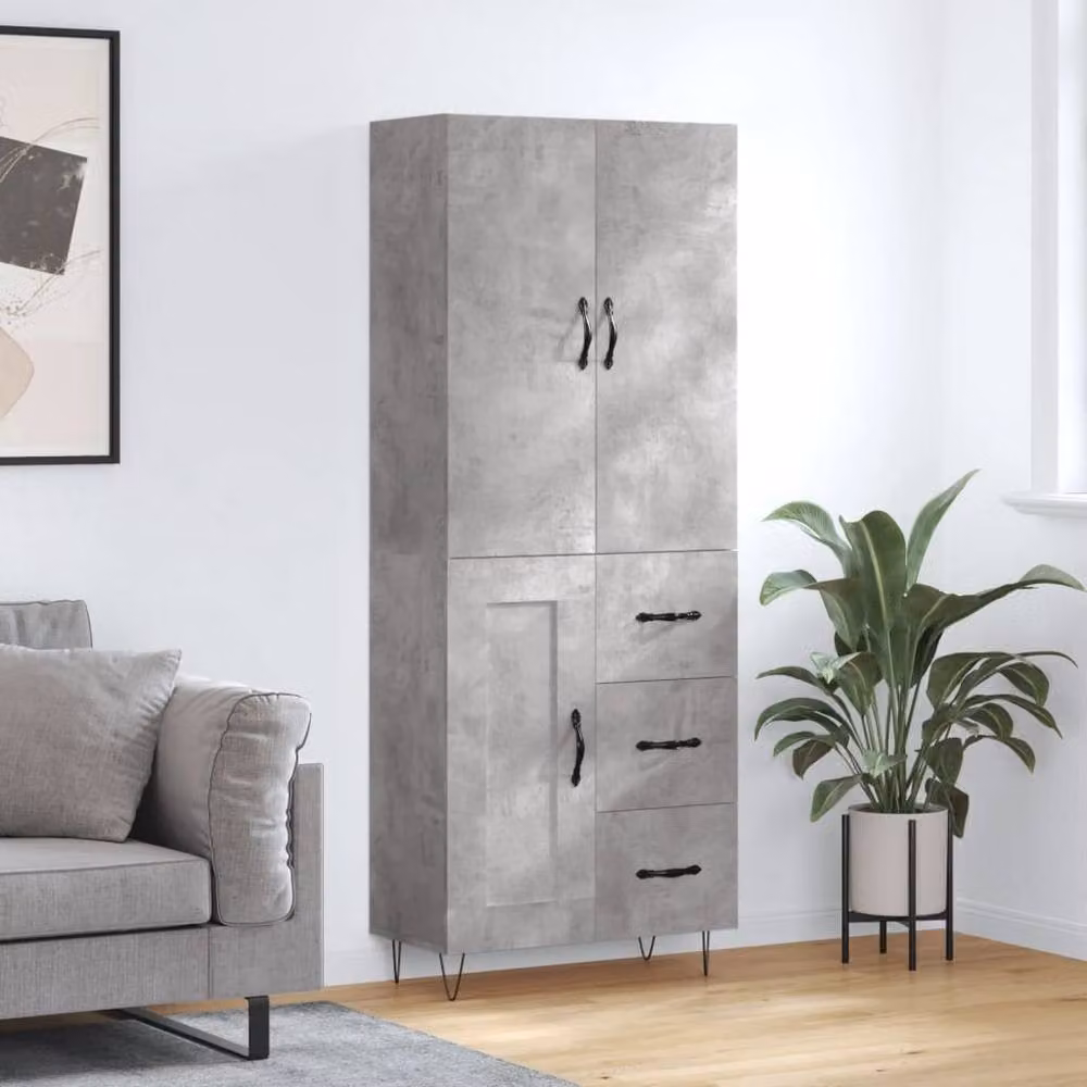 Berkfield Home Industrial Highboard in Concrete Grey, W/D/H: 69.5 x 34 x 180 cm – 2