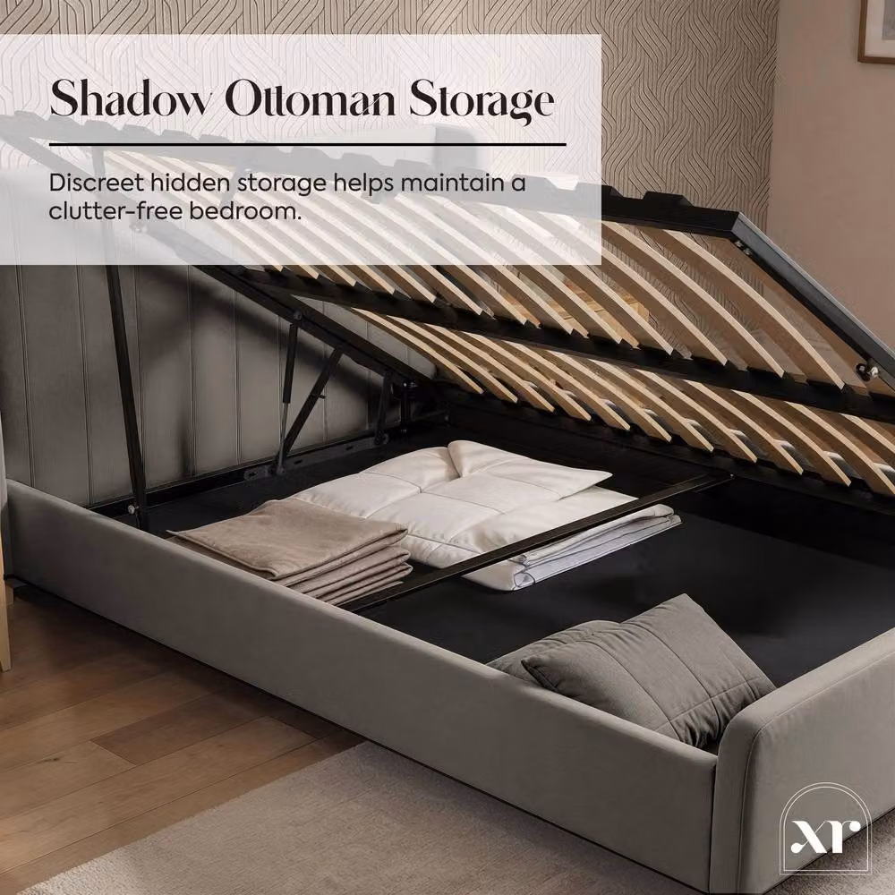 X Rocker Lola Upholstered Shadow Ottoman Double Bed in Grey, W/D/H: 140 x 200 cm – 3