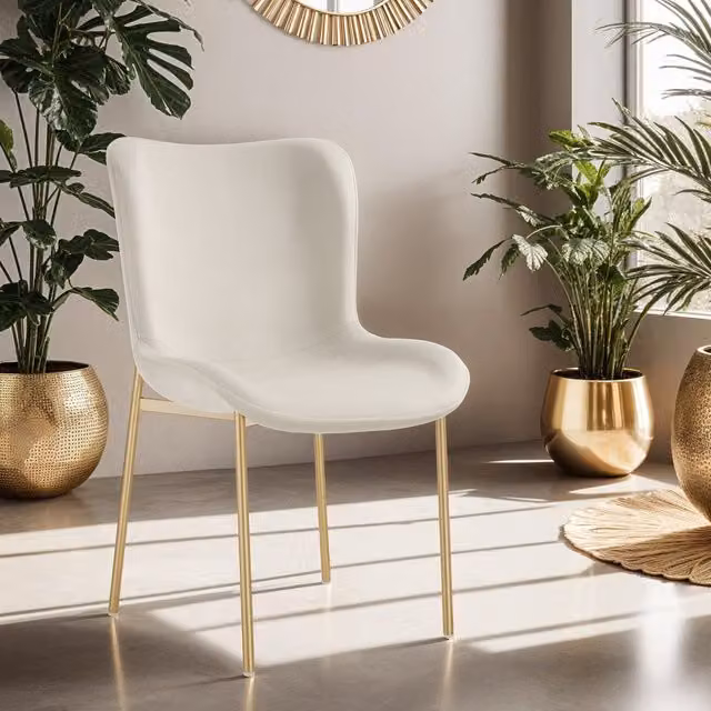 Tectake Modern Dining Chair in Beige Velvet with Gold and Black Metal Legs