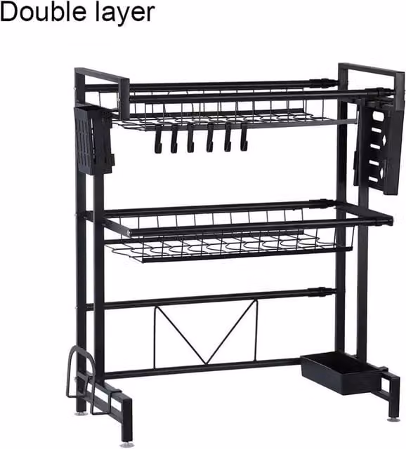 NESTLUNE 2 Tier Expandable Over The Sink Dish Drying Rack in Black, W: 100 cm, D: 15 cm – 1