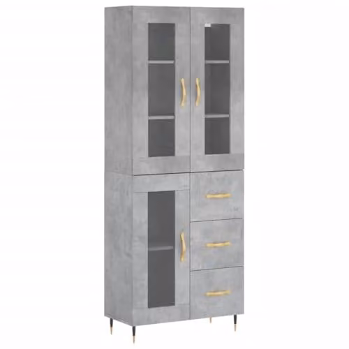 vidaXL Modern Highboard Sideboard in Concrete Grey Engineered Wood with Hinged Doors