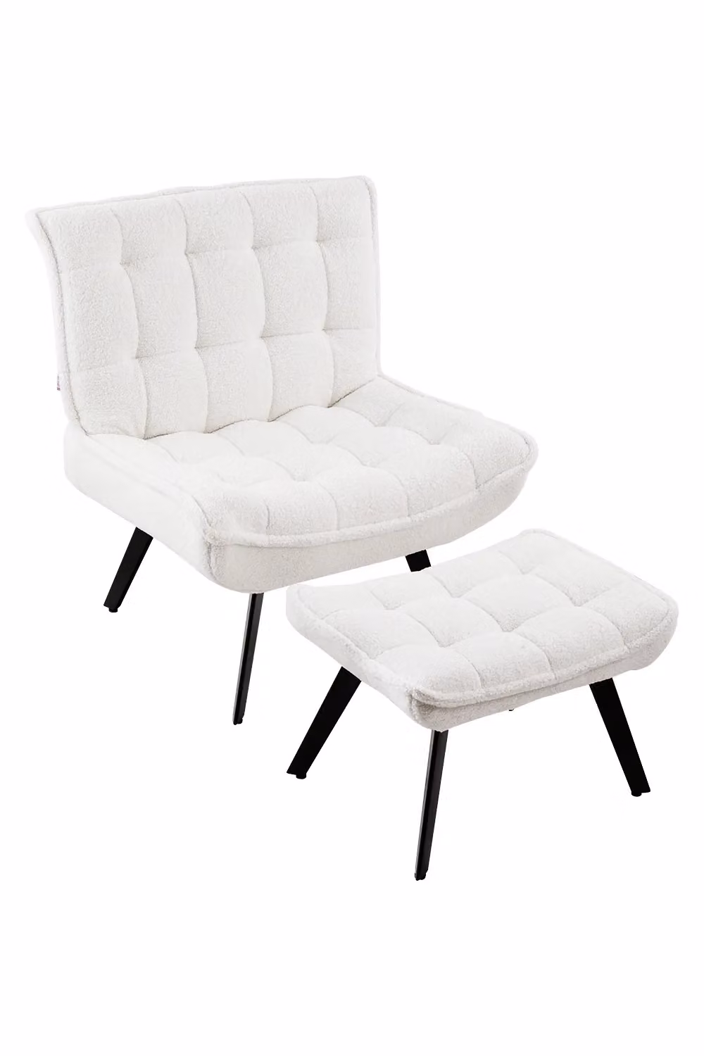H&O Direct White Bouclé Accent Chair and Ottoman Set with Metal Frame – 3