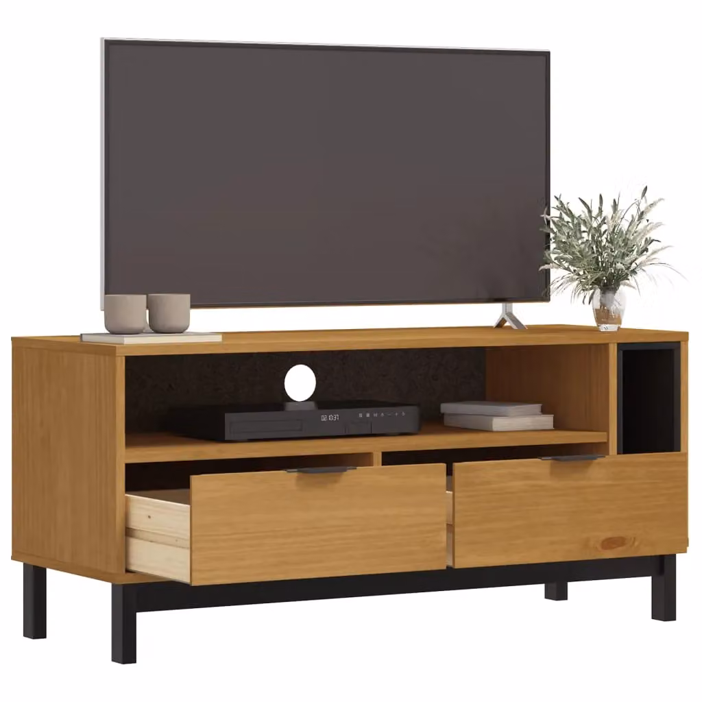 Berkfield Home FLAM TV Cabinet in Brown Solid Pine Wood, W/D/H: 110 x 40 x 50 cm – 3