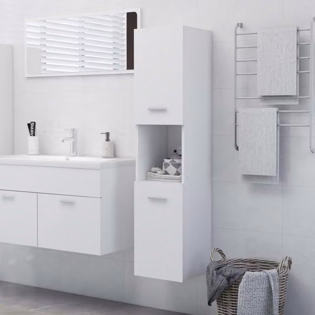 Berkfield Home White Wall Mounted Bathroom Cabinet with Hinged Doors and Open Shelf, W/D/H: 30 x 30 x 130 cm