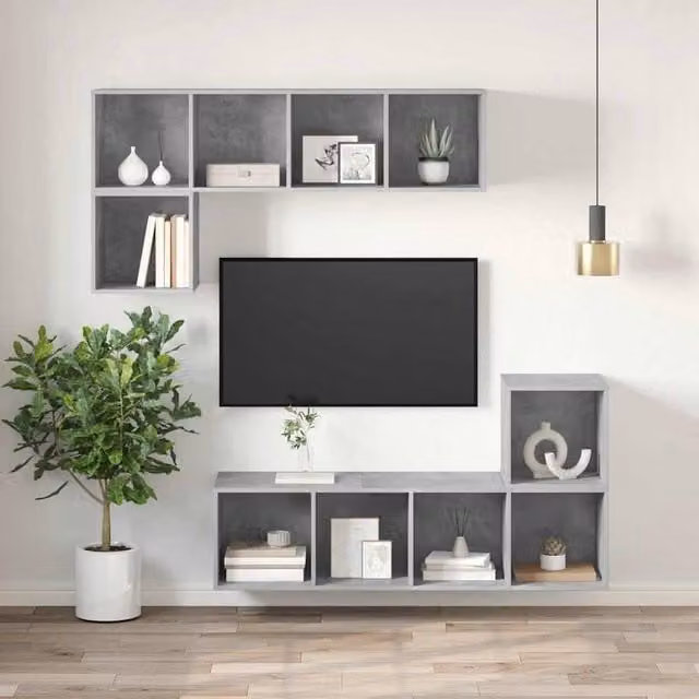 Berkfield Home Practical Wall-mounted TV Cabinet in Concrete Grey, W/D/H: 37 x 37 x 107 cm – 1