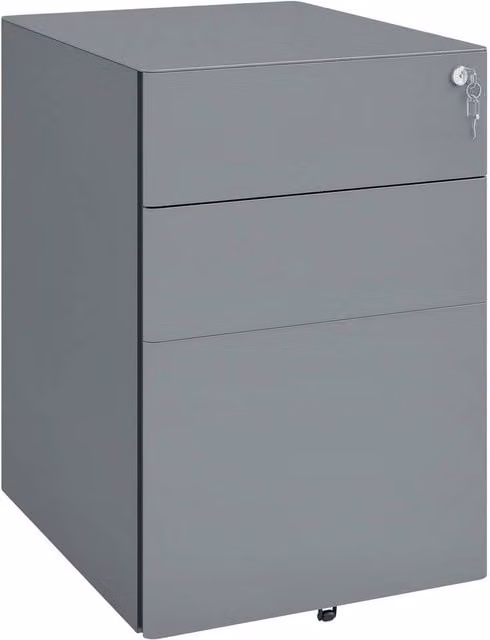 NESTLUNE 3 Drawer Metal Filing Cabinet in Grey with Lock and 5 Wheels