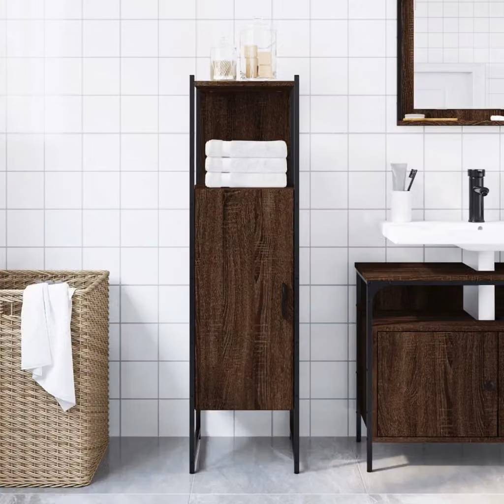 Berkfield Home Brown Oak Bathroom Cabinet W/D/H: 33 x 33 x 120.5 cm – 3