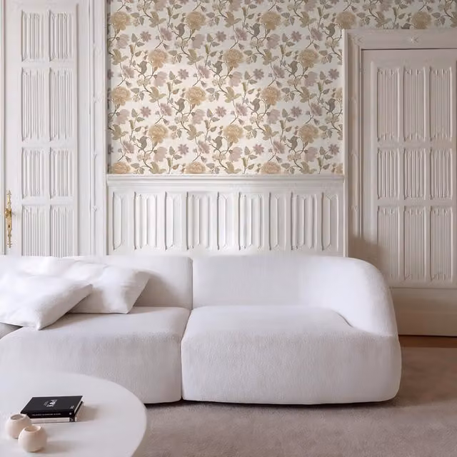 Grandeco Celica Camellia Bloom Floral Trail Textured Wallpaper in Pink