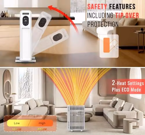 PureMate 2300W White Oil Filled Radiator with Remote Control – 4